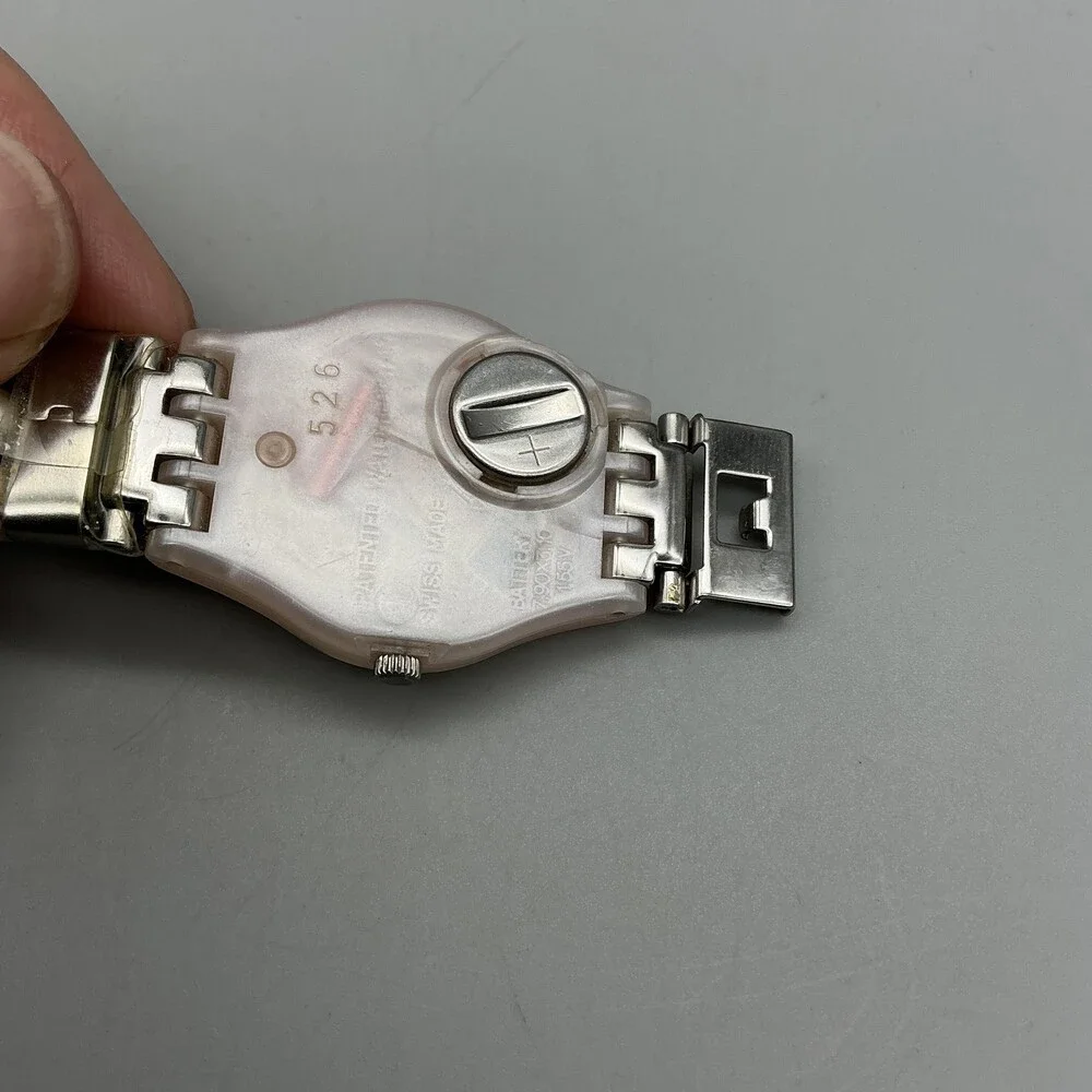 Swatch Pearl Tension Womens Watch 25mm Pink Pearl Bead Band New Battery 6.25
